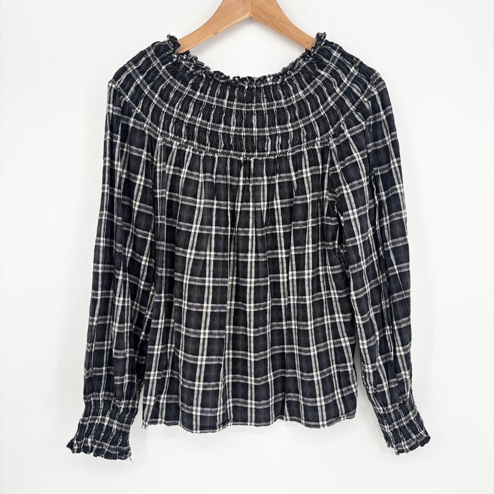 Universal Thread Black Plaid Smocked Shirt Size S